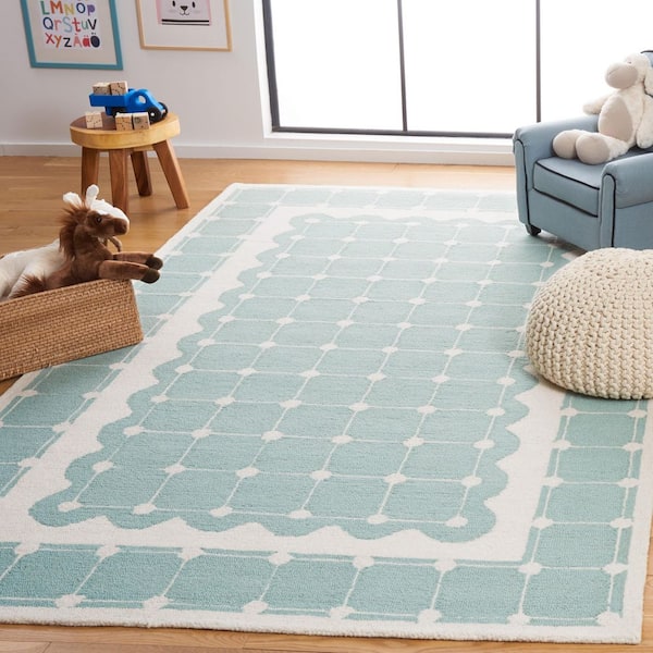 Kids 3 ft. x 5 ft. Turquoise/Ivory Geometric Border Area Rug