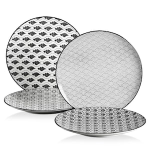 8.5 in. Patterned Porcelain Dinner Plates Set for Dessert Salad Pasta (Set of 4)