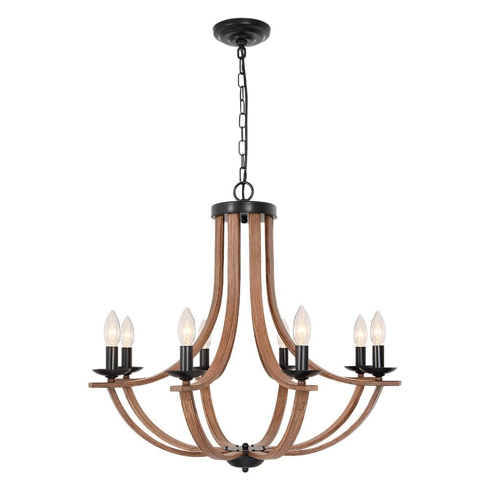 "Farmhouse 8-light Black Chandelier With Wood Finish Metal, 27.6"" Candle Style Ceiling Light" price history on PriceWatchPro