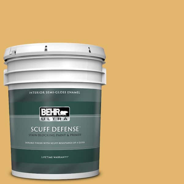 BEHR ULTRA 5 gal. #M290-5 English Custard Extra Durable Semi-Gloss Enamel Interior Paint & Primer