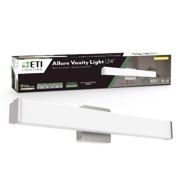 ALLURE 24 in. 1-Light Brushed Nickel LED Vanity Light Fixture, Selectable CCT 2700K-5000K, 2000 Lumens, 25-Watt