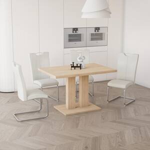 5-Piece Rectangle OAK MDF Table Top Dining Room Set Seating 4 with White Chairs