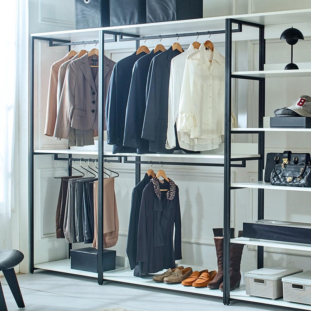 Fiona White Freestanding Walk-In Closet System with Metal Frame and Drawers