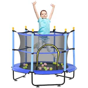 55 in. Kids Toddler Trampoline with Safety Enclosure and Ball Pit for Indoor or Outdoor Use, Blue