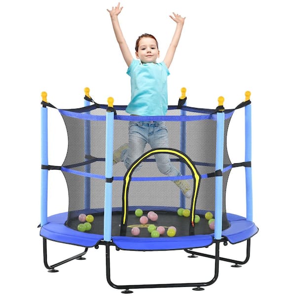 Sudzendf 55 in. Kids Toddler Trampoline with Safety Enclosure and Ball Pit for Indoor or Outdoor Use Blue KIKIO204488 The Home Depot