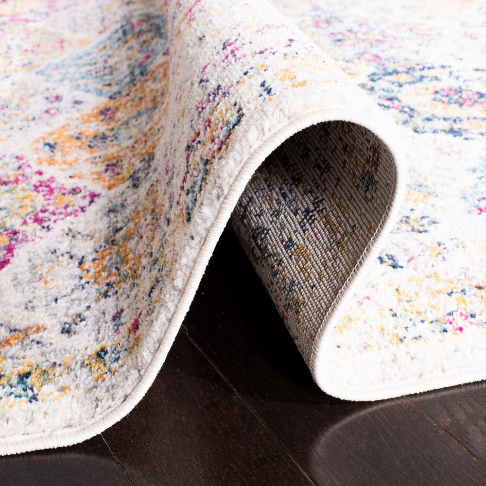 Blue and Multi-Color Round Cotton Synthetic Area Rug