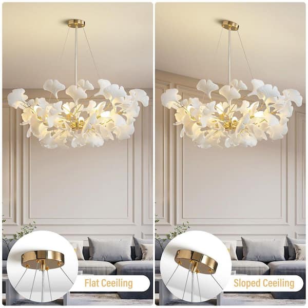 Gleam Flare 8-Light Gold Chandelier, Luxury Ginkgo Branch