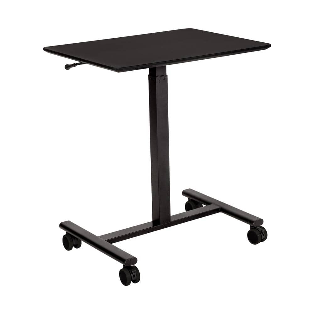 Black Adjustable Height Mobile Rolling Laptop Desk with MDF Top