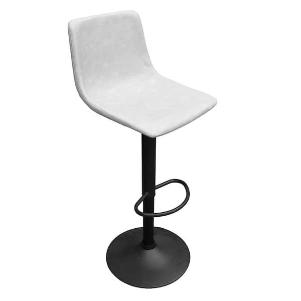 Leisuremod Tilbury 32.2 in. Adjustable Faux Leather High Back Bar Stool with Black Metal Base and Footrest in Light Grey