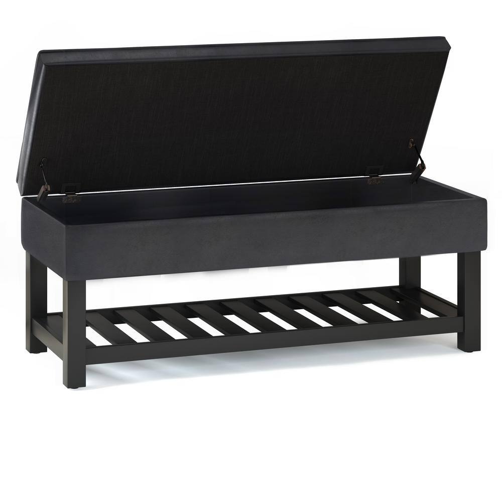 Cosmopolitan Distressed Black Tufted 44" Storage Ottoman Bench