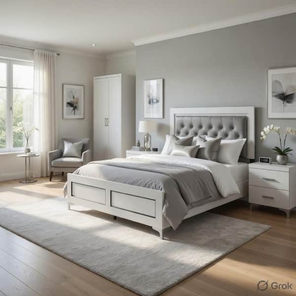 3-Piece White Wood Queen Size Bedroom Set with Bed and Two Nightstands