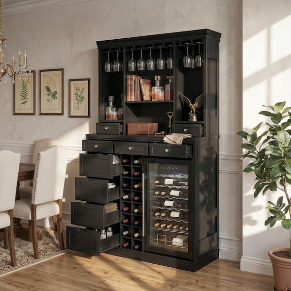 MOFU　キャビネット FUFU&GAGA Black 78 in. Accent Cabinet Office Storage Cabinet with