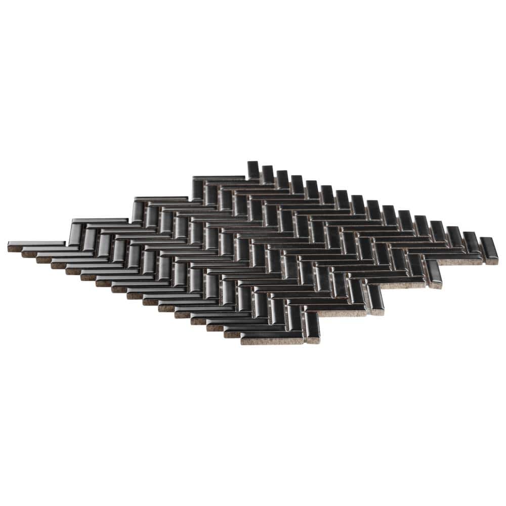 Black Matte Porcelain Herringbone Mosaic Tile 11x11