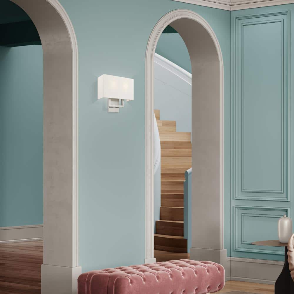 Pierson 2-Light Brushed Nickel Wall Sconce with Off-White Shade