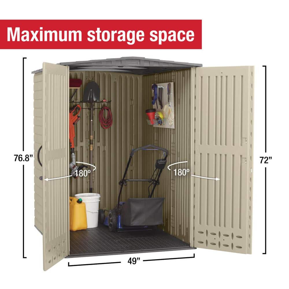Beige Resin 5x6 ft Vertical Outdoor Storage Shed with Shelving