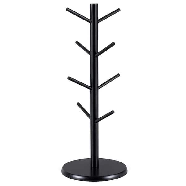 8-Hook Black Mug Tree Coffee Cup Holder Stand Wood Rack for Countertop Organization with Non-Slip Base
