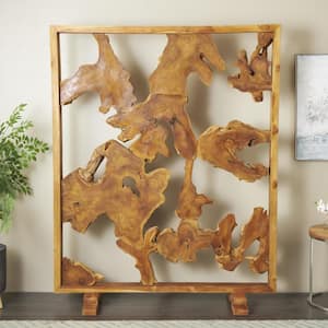 7 ft. Brown Handmade Tall Live Edge Freestanding Room Divider Screen with Large Tree Trunk Pieces