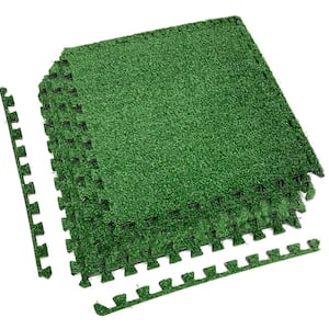 Green Grass - Residential 24 x 24 in. Interlocking Carpet Mat Square (48 sq. ft.)
