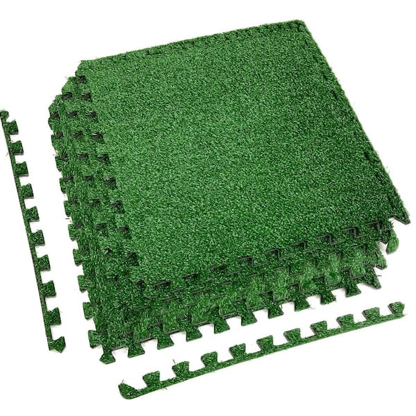 Sorbus Green Grass Interlocking Floor Carpet Mat 24 in. x 24 in. (12 Tiles)