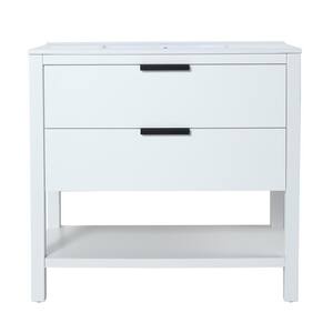 36 in. W x 18.3 in. D x 33.7 in. H Single Sink Bath Vanity in White with White Resin Top and 2-Drawers