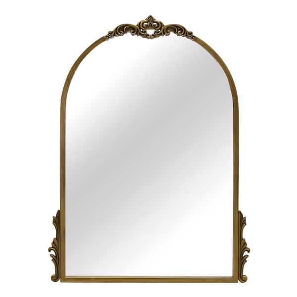 LuxHomez 24.1 in. W x 32.1 in. H Gold Metal Arch Baroque Wedding Elegant Decorative Wall Mirror