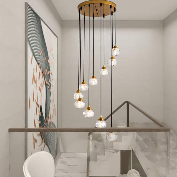 10-Light 15.7 in. Gold Crystal Modern Tiered Dimmable Chandeliers Dining Kitchen Ceiling Lights Foyer Bedroom Lighting