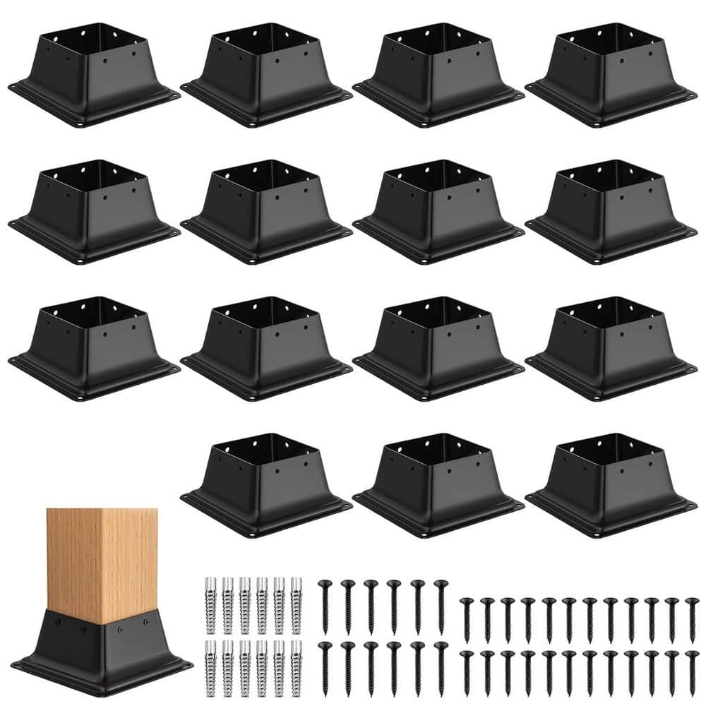 2.46 in. H x 3.53 in. W Black Steel 4 x 4 Post Base, Heavy Duty Deck Porch Handrail Support, Stair Railing Kit (15-Pack) price history on PriceWatchPro