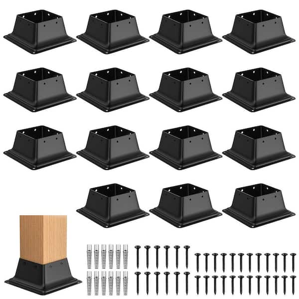 2.46 in. H x 3.53 in. W Black Steel 4 x 4 Post Base, Heavy Duty Deck Porch Handrail Support, Stair Railing Kit (15-Pack)