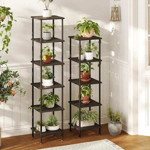 5-Tier Black Wood Plant Stand with Tiered Shelves (11.8 in. H W x