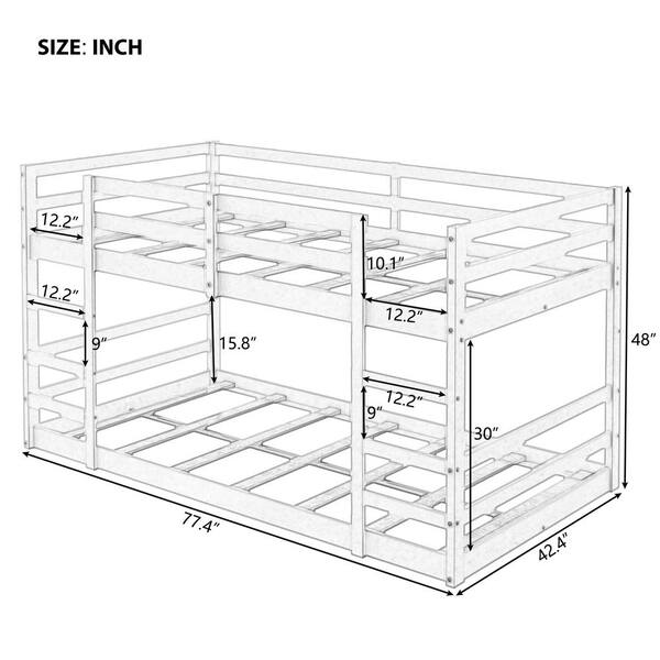 Durable White Twin Over Bunk Bed, Standard Bunk Bed Dimensions