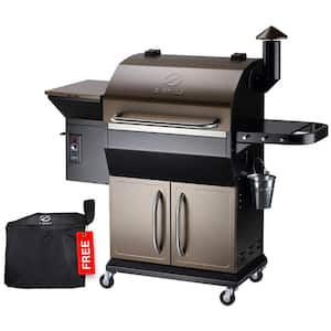 1056 sq. in. Pellet Grill in Brown with Storage Cabinet, Grill Cover