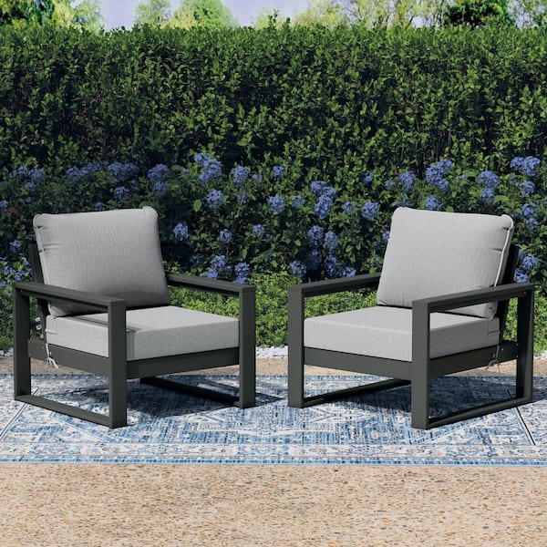 Endless Outdoor All Weather HDPE Plastic Modern Gray Deep Seating Patio Club Chair with Light Gray Cushions (Set of 2)