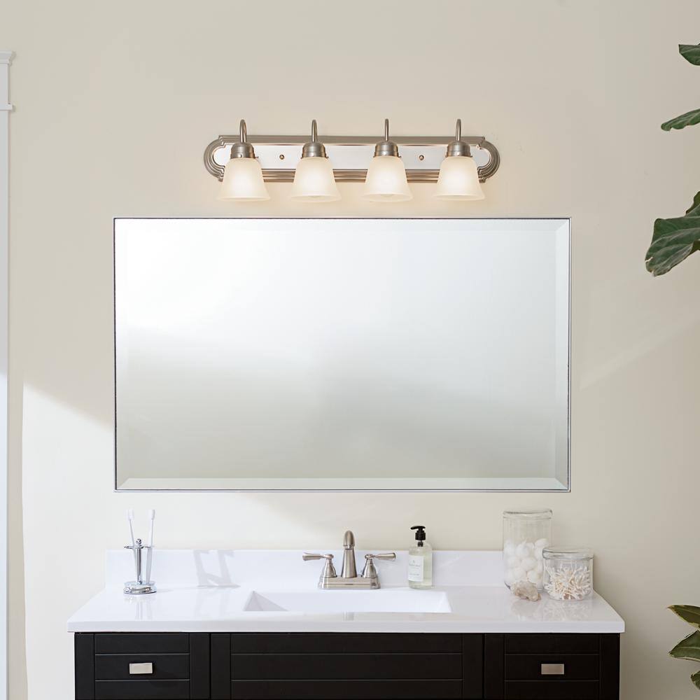 Brushed Nickel 30" 4-Light Vanity Light with White Bell Shades