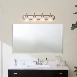 Independence 30 in. 4-Light Brushed Nickel Traditional Bathroom Vanity Light with Frosted Glass Shade