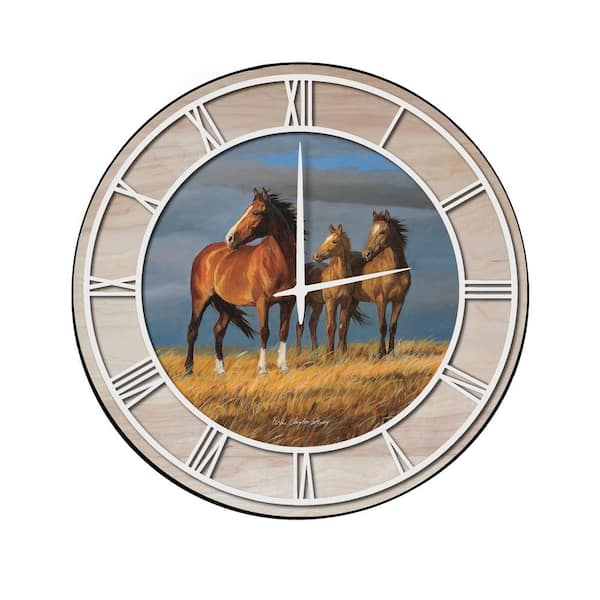 Unbranded "On Alert" Woodgrain Accent and White Numbers Imaged Wall Clock