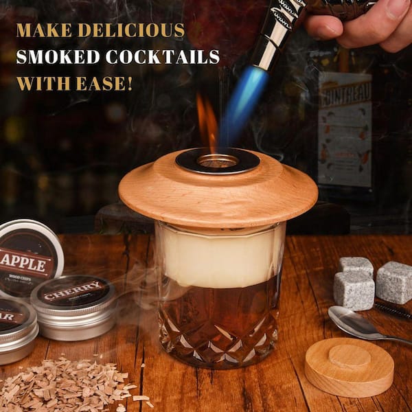 Lynzavix Kit Black Wood Cocktail Smoker Kit with Torch and 6