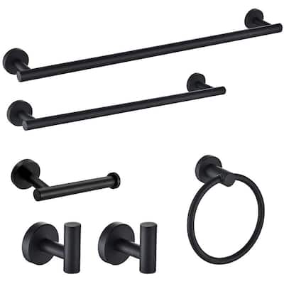 Porter 6- Piece Bath Hardware Set with Towel Ring Toilet Paper Holder Towel Hook and Towel Bar in Stainless Steel Black