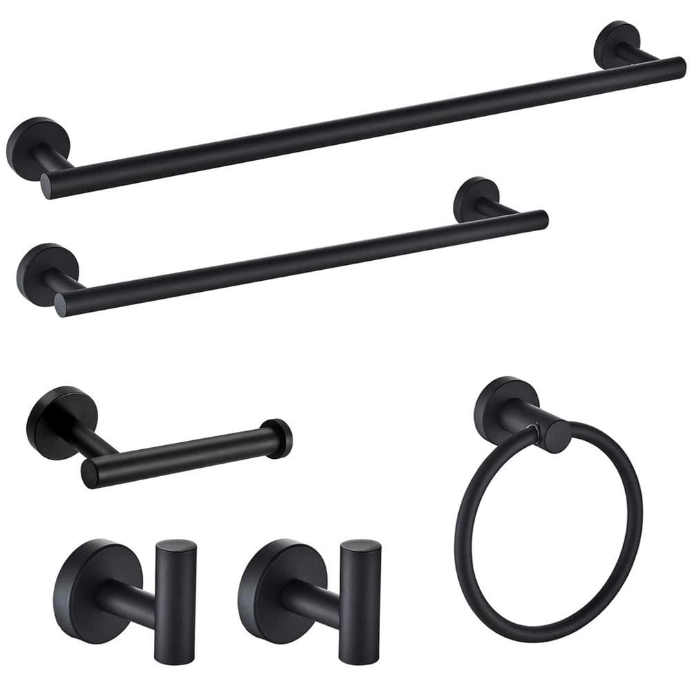 Porter 6- Piece Bath Hardware Set with Towel Ring Toilet Paper Holder Towel Hook and Towel Bar in Stainless Steel Black price history on PriceWatchPro
