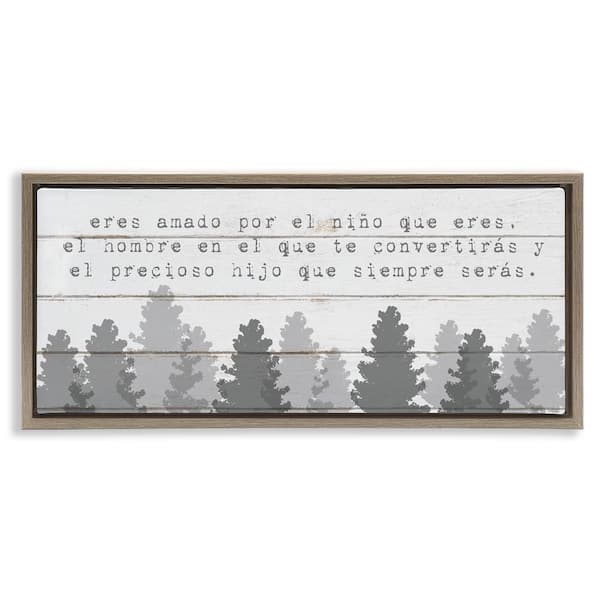 Stupell Industries Sweet Boy Gray Trees by Lil' Rue Brown Floater Frame Typography Graphic Art Print 14 in. x 31 in.