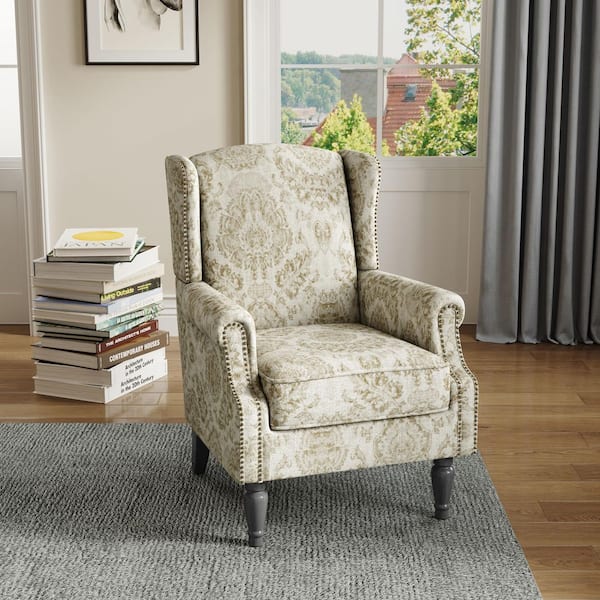 Uixe Retro White Floral Pattern Linen Nailhead Trim Upholstered