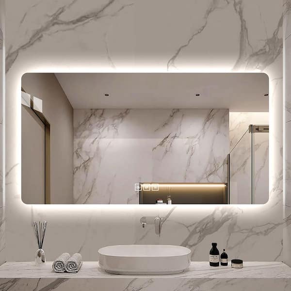 47.2 in. W x 24 in. H Rectangular Frameless Dimmable Wall Bathroom Vanity Mirror in Silver