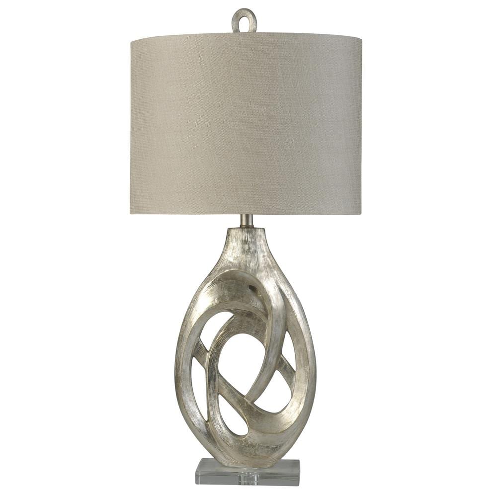 StyleCraft Home Collection Champagne Silver 37-in Champagne Silver, Clear 3-Way Table Lamp with Fabric Shade