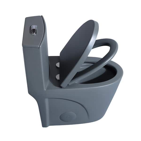 Dual Flush 1.1/1.6 GPF Elongated 1-Piece Toilet in Matte Gray with Soft Closing Seat Cover, Seat Included