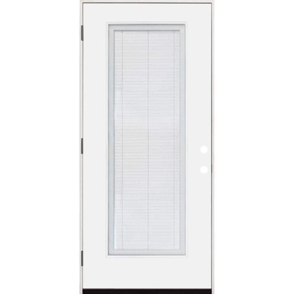 Legacy 28 in. x 80 in. Full Lite Clear Micro Blind RHOS White Primed Fiberglass Prehung Door with 6-9/16 in. Jamb price history on PriceWatchPro