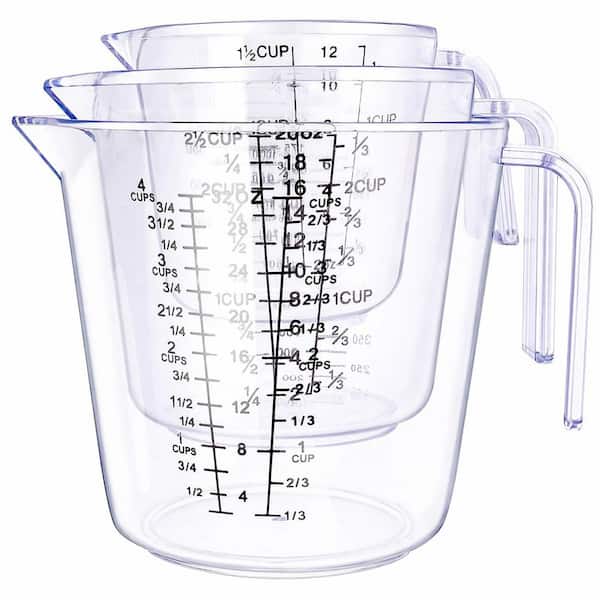 3-Piece Clear Food-Grade Plastic Measuring Cup Set with Black Scale for Flour, Powder, Liquid, Hot or Cold Use