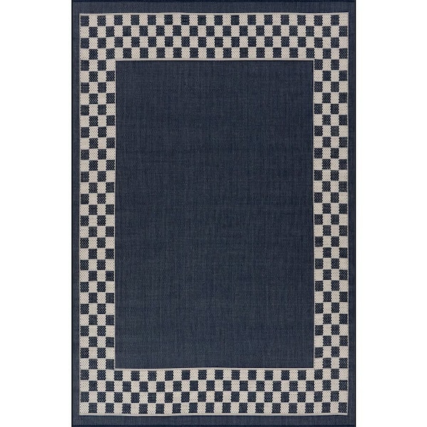 Larelle Checkered Navy 8 ft. x 10 ft. Outdoor Area Rug