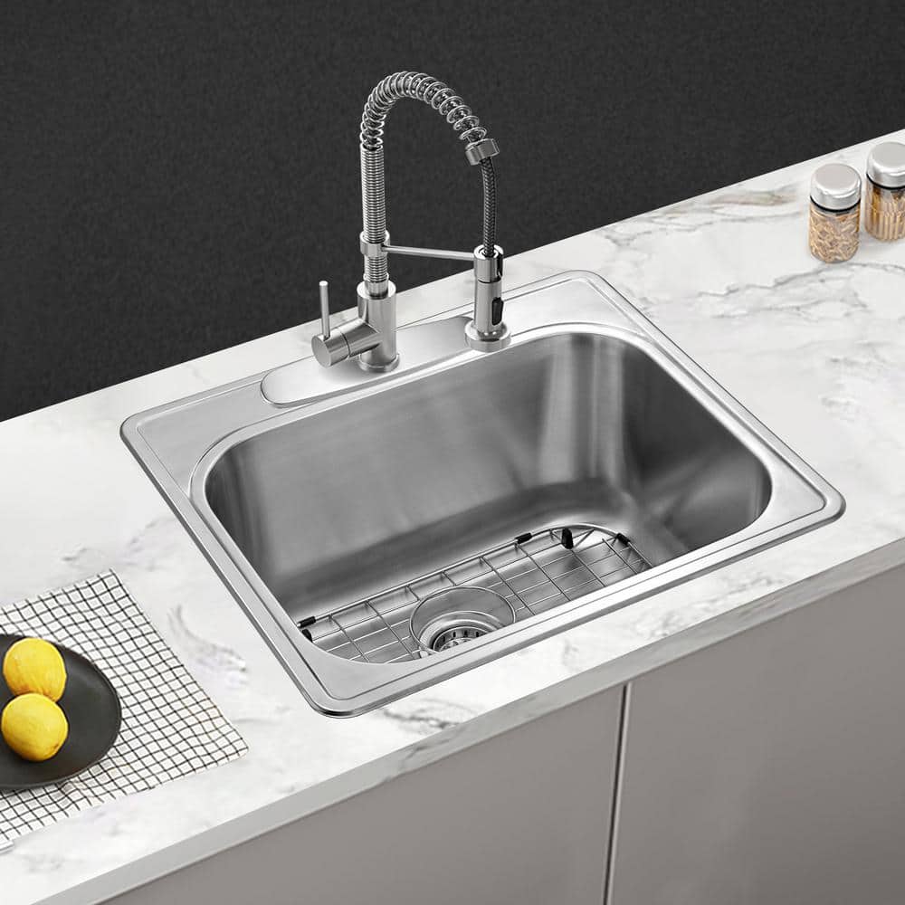 25" x 22" Stainless Steel Single Bowl Kitchen Sink with Accessories