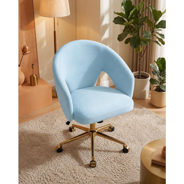 Set of 1 Blue Velvet Office Chair with Adjustable Height and 360° Swivel Base for Home Study