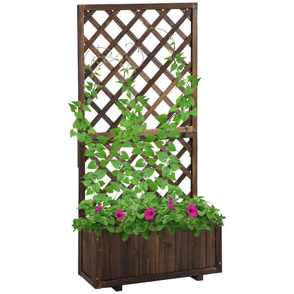 Outsunny Wooden Planter with Trellis, Planter Box for Climbing Vine Plants Flowers