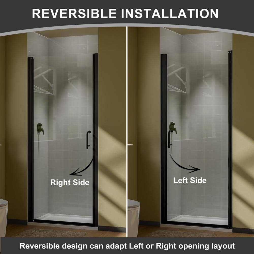 36" x 72" Frameless Black Pivot Shower Door with Clear Glass